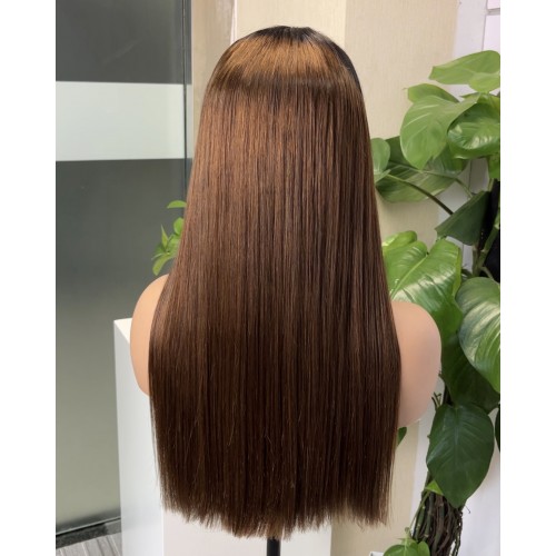 #4 Brown Double Drawn Bone Straight 13x4 Transparent Lace Full Frontal 300% Density Wig | Human Hair Wig | Lace Front